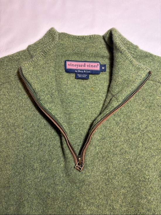 Vineyard Vines 100% Wool Elbow Patch Quarter Zip Pullover Lucky Clover Green, M - Picture 4 of 11